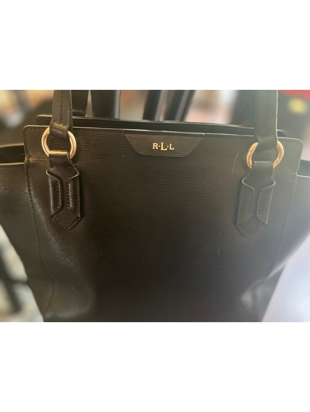 Lauren Ralph Lauren Black Saffiano Leather Tote Bag